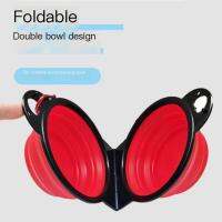 Pet folding double bowl silicone feeder pressure-resistant and firm soft and portable outdoor dining dog bowl positive