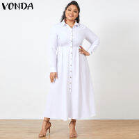 VONDA สตรีฤดูใบไม้ร่วง Caftan Maxi ชุดบวกขนาด Collared ทำงานเสื้อออฟฟิศชุด