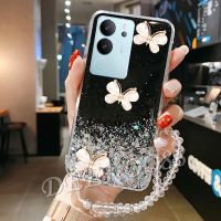 Softcase สำหรับ VIVOV29 VIVO V29 5G 2023ใหม่เคสสมาร์ทโฟนแวววาวแวววาวพร้อมสายคล้องมือเคสครอบโทรศัพท์ผีเสื้อคริสตัล