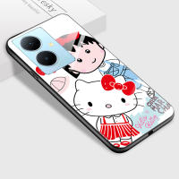 GGK เคสสำหรับ Vivo Y78 5G Y78 + 5G การ์ตูนญี่ปุ่นอะนิเมะ Chibi Maruko สติ๊กเกอร์ซากุระโมโมโกะเคสมือถือ GGK สำหรับเด็กผู้หญิงกระจกนิรภัยมันวาวฝาหลัง