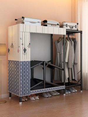 ☊❃ folding wardrobe installation-free bedroom steel cloth rental room strong and durable storage cabinet