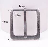 62*60MM (INNER 46 MM)Retro Silver Two-Tone Heavy Square Wide Single Prong Pin Clips Belt Buckle Bag Accessories