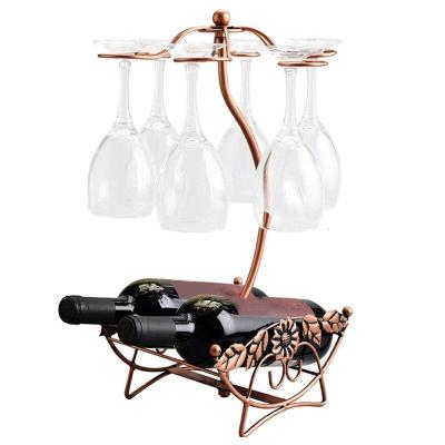 Wine Rack Wine Bottle Holder Glass Cup Holder Display Champagne Bottles Stand Hanging Drinking Glasses Stemware Rack Shelf