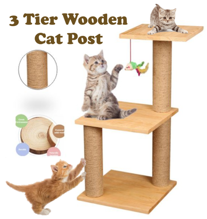 3 Tier Solid Wood Cat Condo Cat Sisal Post / Scratching pole/ Pet Toys