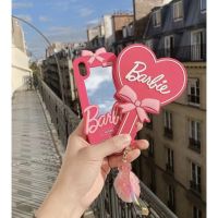 ❤️READY STOCK❤️Pink Barbie Mirror Heart-shaped Butterfly Chuu X Barbie Bowknot Bow Silicone Edge Hand Held MakeUp Mirror