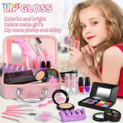 TEMI Kids Makeup Toys for 3 4 5 6 7 8 Girls - Pretend Play Make Up for  Girls Ages 6-8, Dress-Up Toddler Toy Flower Shaped Case, Christmas Birthday