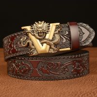 High Quality Men’S Dragon Design Alloy Buckle Split Leather Belt,Emboss Cow Leather Belt,Men Jeans&amp;Casual Pants Accessories Must