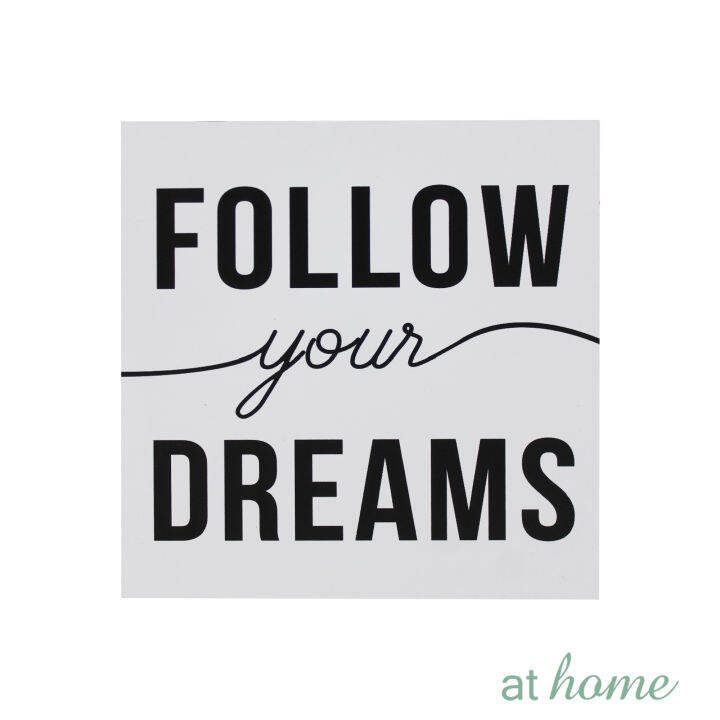 At Home Follow Your Dreams Nordic Wood Block Statements Tabletop Home Decor, Uplifting Quotes
