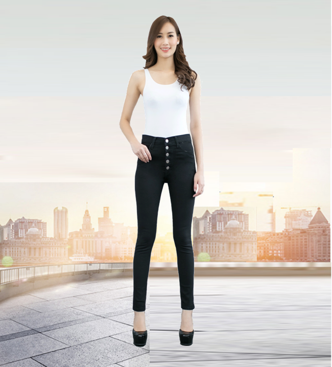 กางเกงยีนส์สีดำ-กางเกงยีนส์ผู้หญิง-กางเกงยีนส์ขาเดฟ-กางเกงยีนส์ผ้ายืด-กางเกงยีนส์ใส่ทำงานผู้หญิง-สีดำ-แบบกระดุม