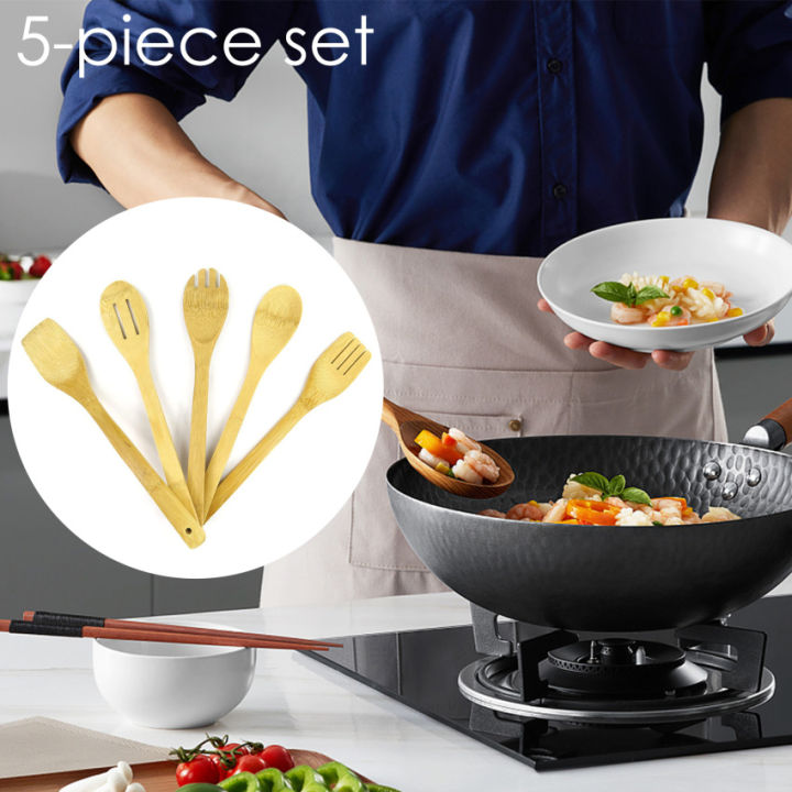 ไม้ไผ่เครื่องใช้ในครัว-เครื่องใช้ในครัวมืออาชีพชุด-scoops-อาหารช้อนส้อมไม้พาย5ชิ้น-เครื่องใช้ในครัวไม้