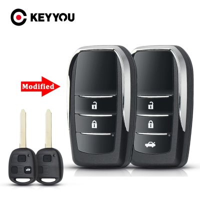 KEYYOU เคสซองใส่กุญแจปรับแต่งด้วยปุ่ม2/3ปุ่มรถยนต์ Toyota Yaris Avensis Corollas พับได้กุญแจ Toy47