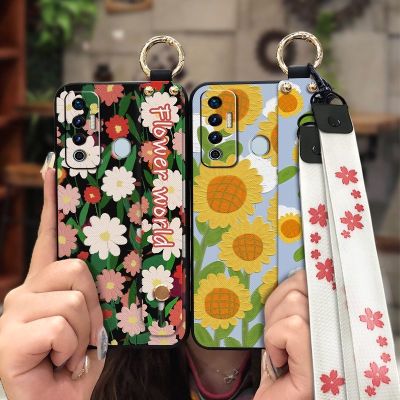 painting flowers Soft Phone Case For Tecno Camon17/CG6J Soft Case armor case Silicone cartoon Lanyard Shockproof cute