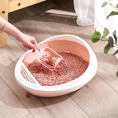 [COD] New round bottom short side pp semi-closed cat litter box simple open detachable splash-proof toilet