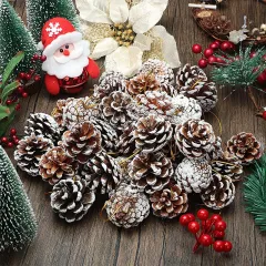 6/9pcs 4cm Christmas Pine Cones Ornaments Frosted Pine Cones