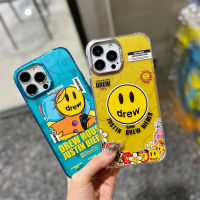 เคสโทรศัพท์แฟชั่นหน้ายิ้มสีเหลืองน่ารักสำหรับ IPhone 11 12 13 14 Pro Max กรอบโลหะเคสโทรศัพท์ป้องกันโทรศัพท์ตก