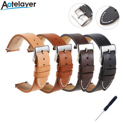Aotelayer 16 18 20 22 24มิลลิเมตรความกว้างด่วนที่วางจำหน่ายสายหนังแท้วินเทจชั้นบน Cowhide สายนาฬิกาข้อมือนุ่มและบางเฉียบสายแบนหัวสากลดูอุปกรณ์เสริม