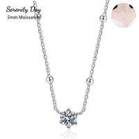 Serenty วัน S925แผ่นเงิน Pt950 S Tarry คอโซ่เครื่องประดับฝังหกกรงเล็บ D สี5มิลลิเมตร Moissanite จี้สร้อยคอขายส่ง