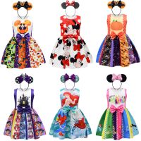 【jeansame dress】 Disney Girls ชุดเจ้าหญิง Mickey ฟักทองฮาโลวีนแขนกุด Mermaid Ariel เครื่องแต่งกาย Vestido สำหรับเด็กวันเกิด Party Prom Dress