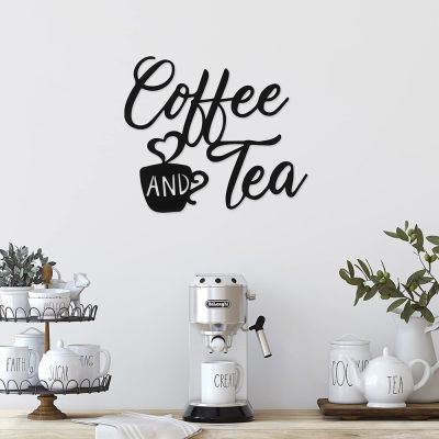 [24 Home Accessories] แผ่นโลหะสีดำตัวอักษรตัดกาแฟกับชาตกแต่งแขวนผนังห้องรับประทานอาหารบ้านครัว