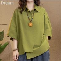 Summer short-sleeved casual shirt loose large size solid color Korean style fashion slimming elegant high-end top for women V729