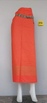 ผ้าถุงสีส้ม แบบป้ายผูก ผ้าฝ้ายพิมพ์ลายไทย เย็บแล้วพร้อมใส่(มีเชือกมัดเอว) ลายสวย ใส่ไปวัดทำบุญได้