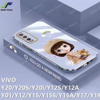 JieFie กรณีโทรศัพท์สาวน่ารักสำหรับ VIVO Y20 / Y20S / Y12S / Y12A / Y15S / Y15A / Y30 / Y50 / Y01 / Y12 / Y15 / Y16 / Y17 / Y19 / Y20i / Y30i Ultra Thin Soft TPU ฝาครอบโทรศัพท์สี่เหลี่ยมโครเมี่ยมหรูหรา