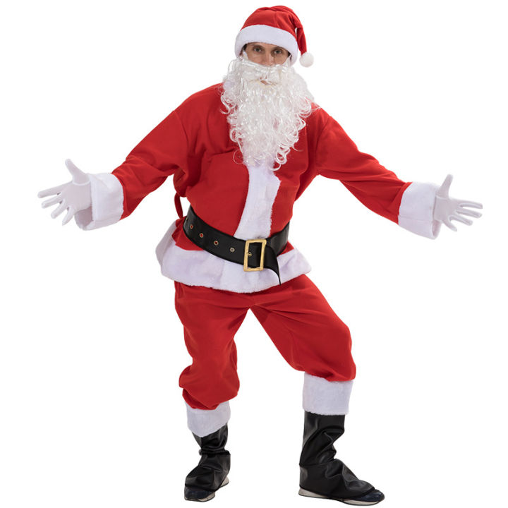 ชุดซานตาคลอสจากสต็อกชุดเจ็ดชิ้นบรรยากาศเทศกาลเครื่องแต่งกายการแสดงละครบนเวที