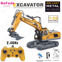 Bafada รถขุด RC จำลองแบบพร้อมรีโมทคอนโทรล,อัตราส่วนความสูง1:20รถแทร็กเตอร์ตีนตะขาบของเล่นรถบรรทุกบังคับวิทยุหมุนได้270 ° รถก่อสร้าง6ช่องพร้อมไฟกระพริบ