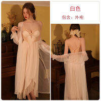 2023 Hot GuiSexy Backless Temptation Plus Chest Pad Gather Long Suspender Skirt Mesh Robe Home Suit J3343