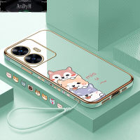 AnDyH Casing Case For Realme C55 Case Fashion Cute Cartoon Dogs Luxury Chrome Plated Soft TPU Square Phone Case Full Cover Camera Protection Anti Gores Rubber Cases For Girls