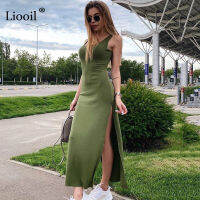 95 Cotton y Bodycon Slit Midi Womens T-shirt Dress 2022 Streetwear Green Black Basic Casual Summer Sundress Tank Dresses