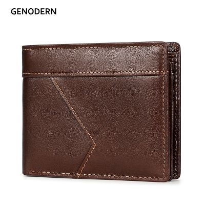 （Layor wallet）  GENODERN ใหม่หนังแท้ผู้ชาย39; S กระเป๋าสตางค์ป้องกัน RFID ยุโรปแอมป์; อเมริกันย้อนยุคน้ำมันกระเป๋าสตางค์สำหรับผู้ชายพับกระเป๋าชาย