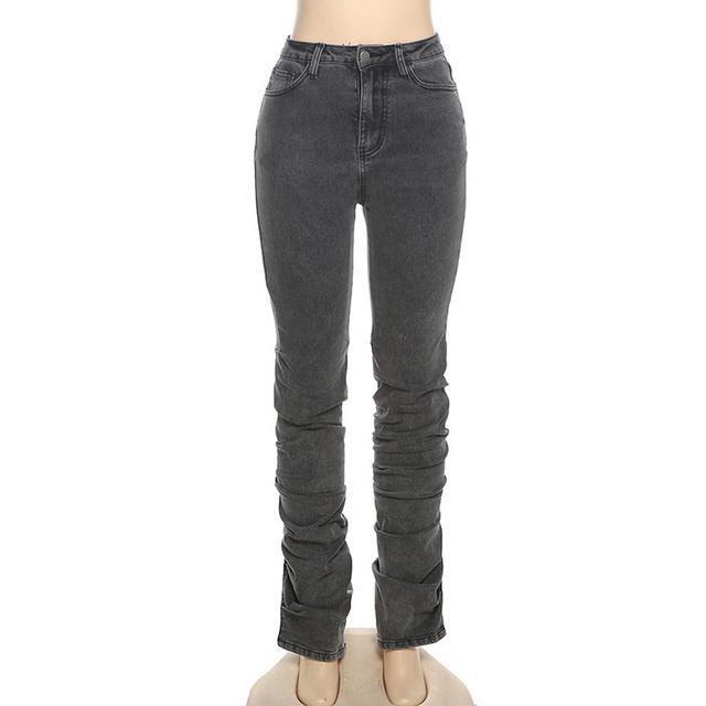 cc-sifreyr-gray-split-ruched-stacked-pants-clothing-streetwear-zip-up-waist-jeans-baddie-denim-trousers