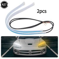 ☸✁❀ 2pcs LED DRL Car Daytime Running Light Flexible Waterproof Strip Auto Headlights White Turn Signal Yellow Brake Flow Lights 12V