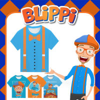 เสื้อเสื้อคอสเพลย์เด็กหญิงเด็กชายชุด Blippi แขนสั้นเด็กสีน้ำเงินสีส้ม