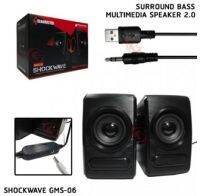 ลำโพง มัลติมิเดีย GEARMASTER รุ่น SHOCK WAVE GMS-06 สีดำแดง Surround Bass 2.0 Speaker คอมพิวเตอร์ โทรศัพท์