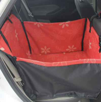 เบาะแขวนที่นั่งสัตว์เลี้ยงในรถยนต์ (แขวนหัวเบาะในรถยนต์) สำหรับสุนัขและแมว ลายดอกไม้ สีแดง