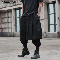 2022แฟชั่นกางเกงไม่สม่ำเสมอ INCERUN ผู้ชายสีทึบ Harem กางเกง Punk สไตล์ Drawstring Joggers ผู้ชาย Casual หลวมกางเกง S-5XL