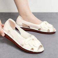 HOT★Plus ขนาด42รองเท้าสตรีแฟชั่น Peep Toe ลื่นบนรองเท้า Loafers รองเท้าผู้หญิงหนัง Wedge รองเท้า Mom Comfort เดินรองเท้า