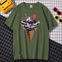 Fuji Flavor Ice Cream Print Mens T-Shirt Summer Crewneck Tee Clothes Summer Breathable T Shirt Crewneck Loose Tops Men