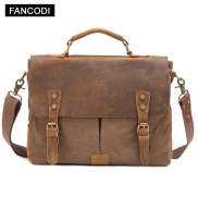 FANCODI Vintage Crossbody Bag Canvas + Leather Shoulder Bags Men Messenger