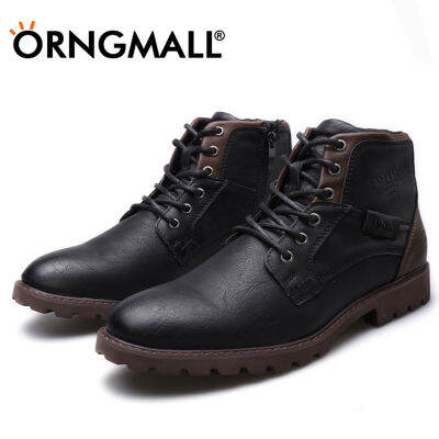 TOP☆ORNGMALL Mens Casual Leather Boots Fashion High-Top Boots Waterproof Casual Ankle Boots Martin Boots Desert Boots Work Shoes Lelaki Kasut 38-48