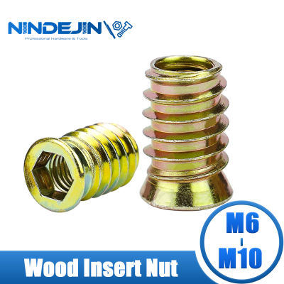 NINDEJIN ไม้แทรก Nut M6 M8 M10ชุบสังกะสีคาร์บอนเหล็กไม้แหวนสกรูเรียวหกเหลี่ยมไม้แทรก Nut สกรูตัวเชื่อมแหวนสกรู