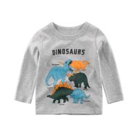 1-10Y T-Rex Printed Long Sleeve Boys Shirts Fashion 3D Kids Clothing Spring Autumn Cotton Tops Tee