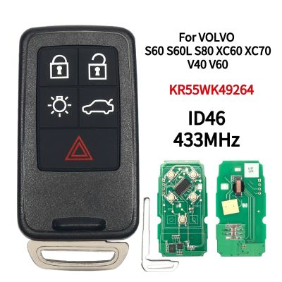 }{: -- “สำหรับวอลโว่ XC60 S60 V60 V40 S60L S80 XC70 433Mhz FSK ID46รีโมทกุญแจรถอัจฉริยะ Fob รายการ5ปุ่ม KR55WK49264 CCID