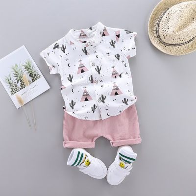 Boys Half-Sleeved Suit 3 Months-4 Years Old Baby Pyramid Shirt+Shorts Two-Piece [Mother Infant House]