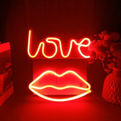 Hot Love Neon Night Light ป้ายริมฝีปาก Wall Art ป้าย Night โคมไฟกล่องแบตเตอรี่ USB Powered งานแต่งงานตกแต่งบ้าน Xmas วันเกิด Gift