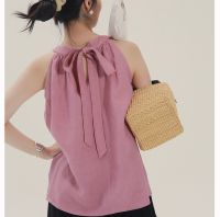 Gifts Creamchild Color Weaving Linen Lace Vest Female Summer Literary Temperament, Thin, Loose Solid Top