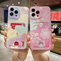 Casing Ponsel Tas Tempat Kartu Bunga Senyum untuk Samsung Galaxy A03 Core A02 A03S A02S A10 A20 A30 A50 A11 A21 A31 A51 A71 Sampul Lembut