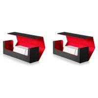 2X Desk Box 400 Card Desk Box Card Storage Box Deck Box PU Leather Deck Box for Trading Card Games (Black+Red)